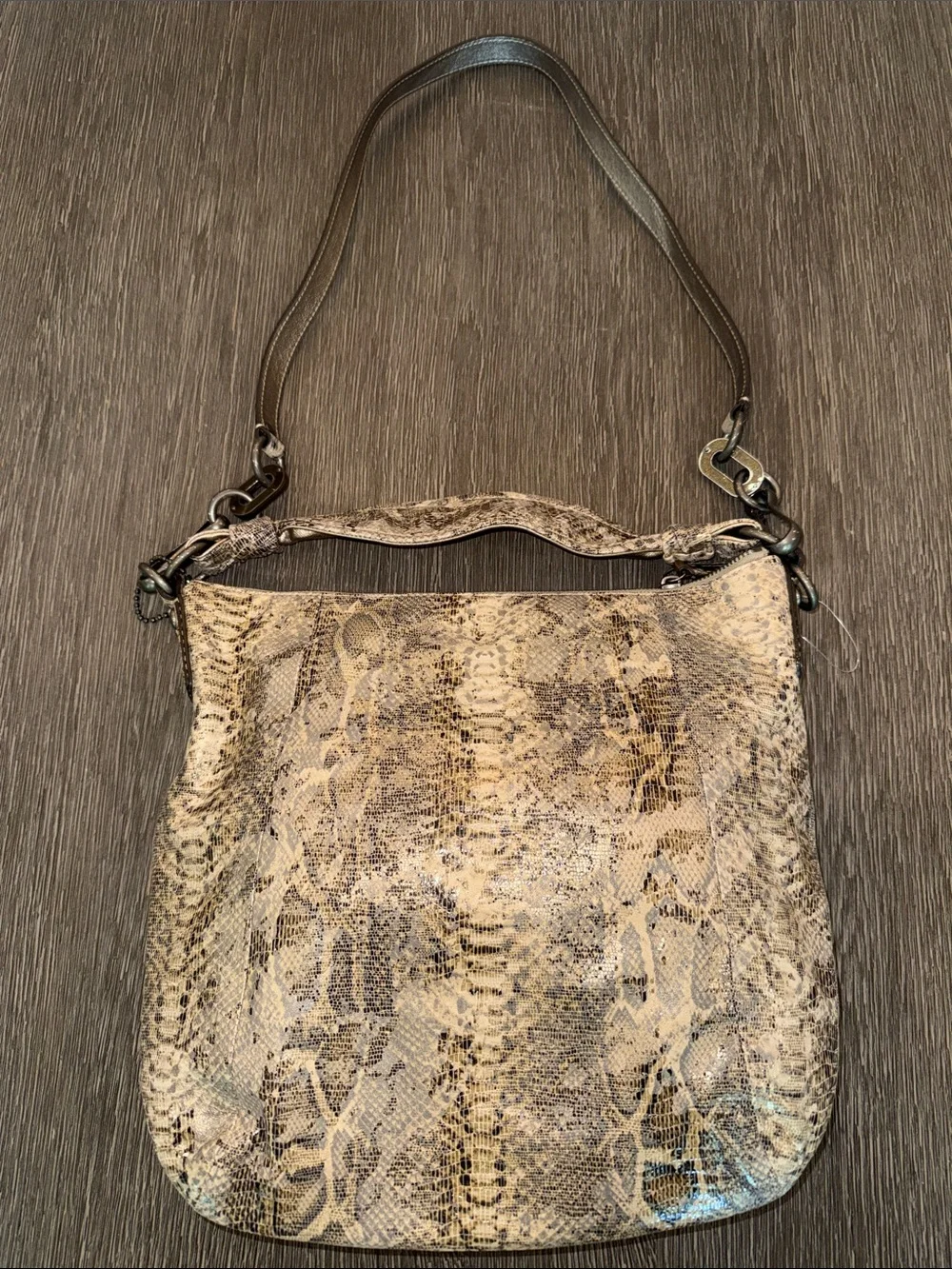 Coach Python-Print Leather Shoulder Bag Double Strap